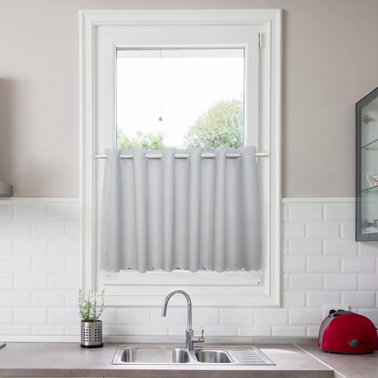 

Cafe Curtain for Small Room Coffee 1 Panel 100cm Wide x 72cm 15224 Flame-Retardant Window, Light-Blocking, Water-Repellent, Heat-Insulating, UV-Cut,