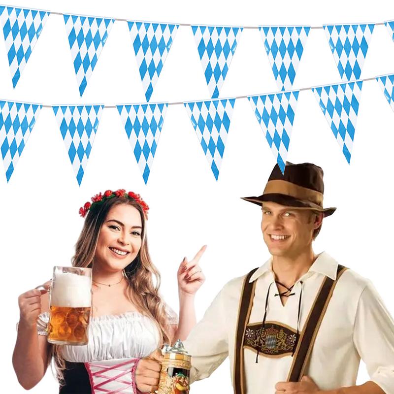 Oktoberfest Banner 32.8 Feet Blue White Banners Pennant Decorations German Theme Party Supplies Blue & White Design For Outdoors