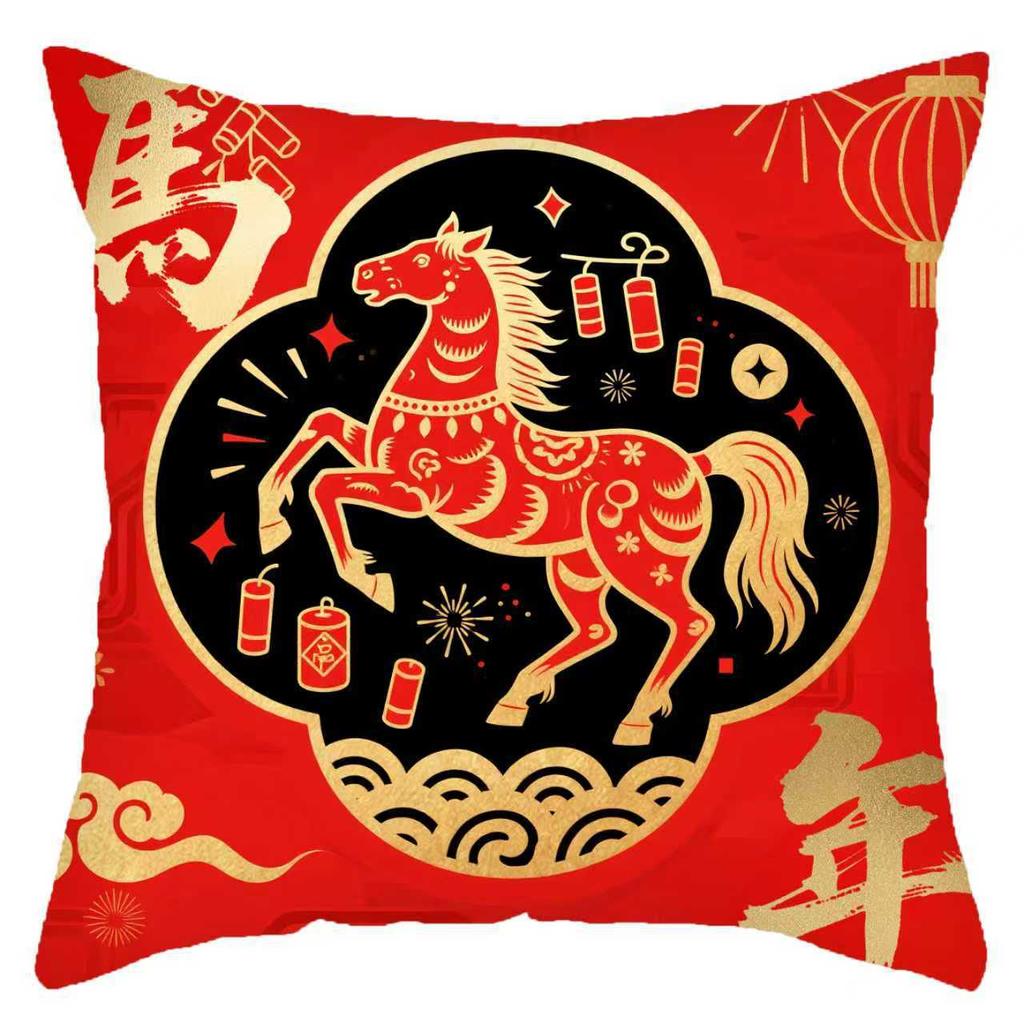 Vikama Chinese New Year, Red Festive Print Pillowcase, Washable, Perfect For Study, Sofa, Or Bedhead Decorative Pillow Cover