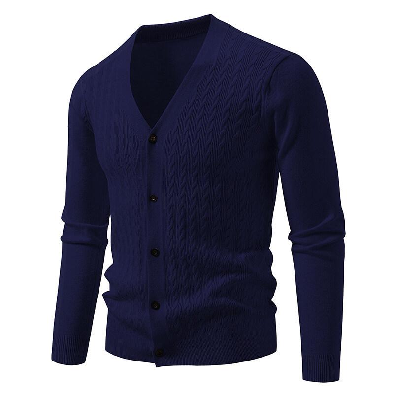 Men's Sweater Loose V-neck Fashionable Jacquard Casual Sweater Simple Versatile High-end Cardigan Jacket