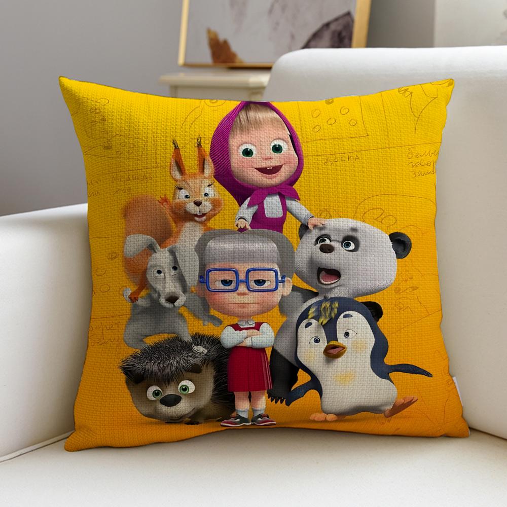 

Playful MMasha and the BearS Cushion Cover Breathable and skinfriendly linen pillowcase square removable and washable cushion 30X30cm