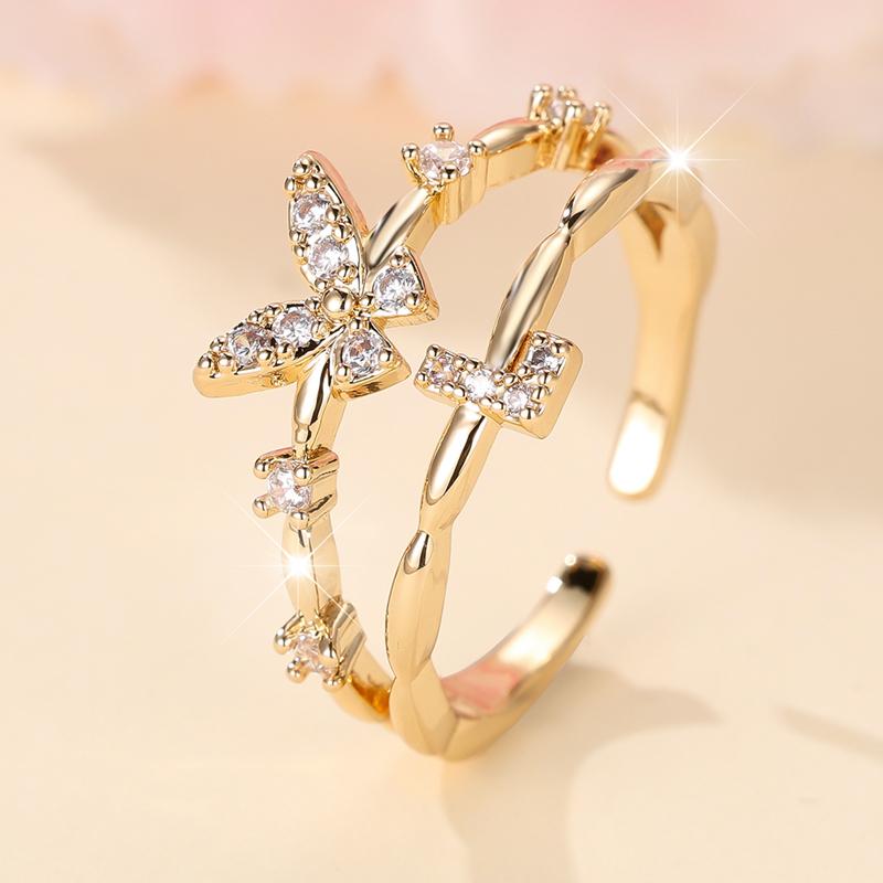 

Двухслойные циркониевые бабочки 26 букв открытые кольца для женщин золотого цвета регулируемое кольцо палец ювелирные изделия свадебный подарок L золотой