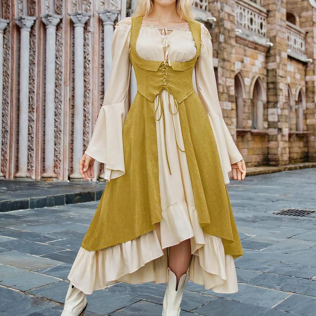 Women's Long Sleeve Dress Fall Casual T Shirt Loose Fit Pleated Front Dresses With Pockets