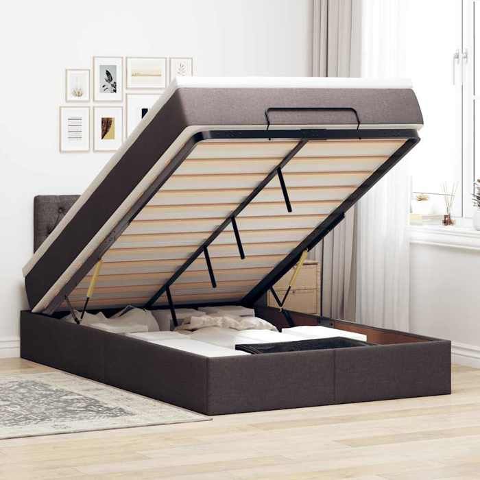 VidaXL Ottoman Bed with Mattress Dark Brown 120x200 Cm Fabric 3311535