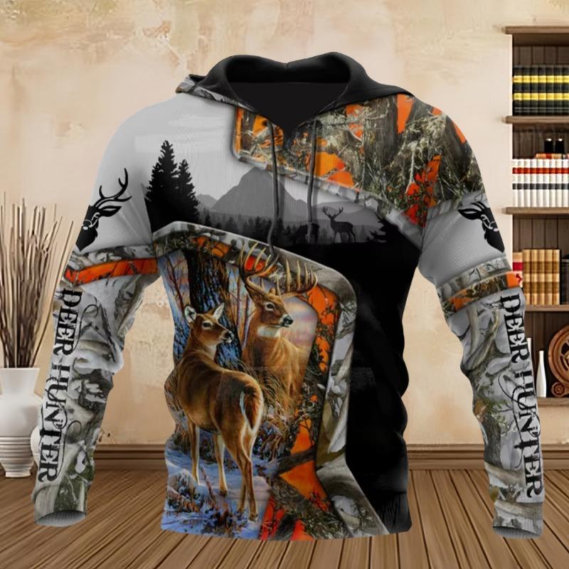 Mode Homme 2025 Chasse Hoodie Lâche Grande Taille 3D Imprimé Animal Cerf Super Lâche Hoodie Harajuku Passionné de Mode Sweatshirt Homme