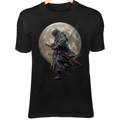 T-Shirt Teschio Ronin – Maschera Rotta, Katana Insanguinato, Luna Piena, Arte Oscuro Samurai