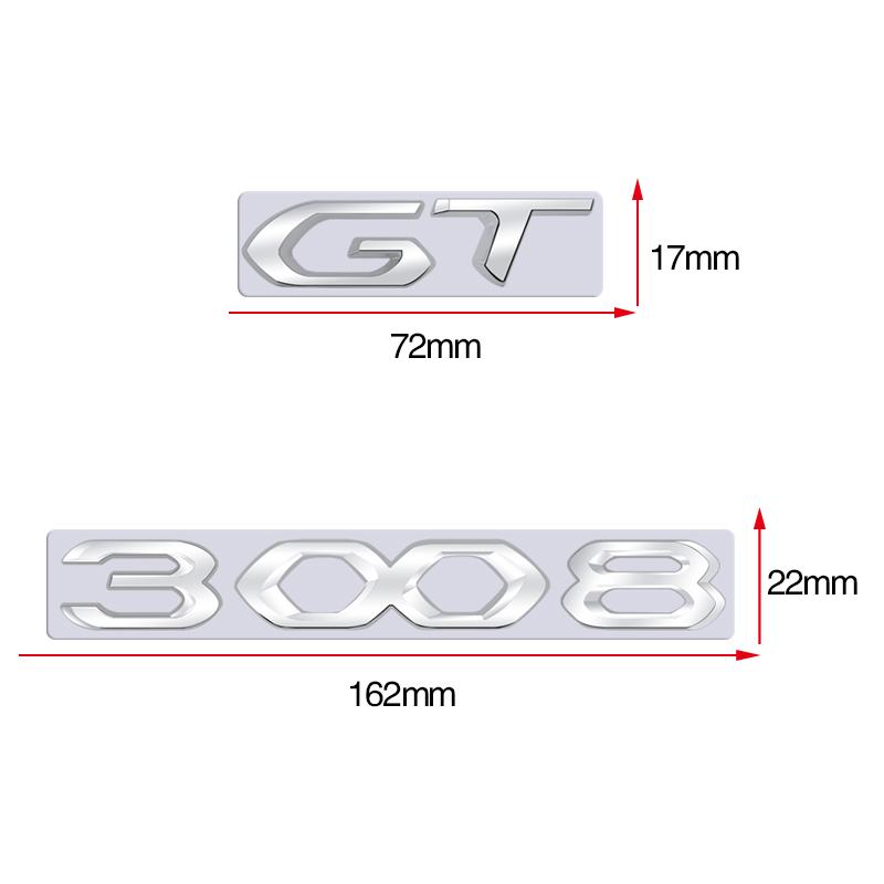 3008 GT Car 3D Metal Letters Logo Badge Decals Sticker Car Auto Rear Trunk Alphabet Emblem Styling Stickers