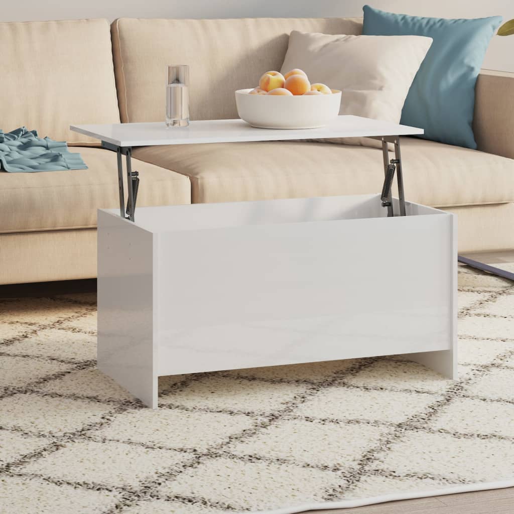Coffee Table, High Gloss White, 102X55.5X52.5 Cm