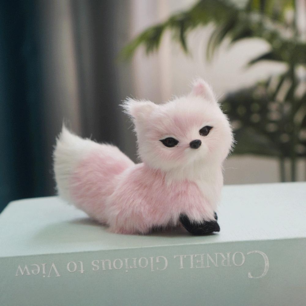 

Squatting Mini Plush Simulation Fox Soft Animal Figurine Soft Plush Stuffed Fox Doll Kids Gift рожевий