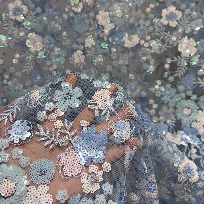 1yard Heavy Embroidery Wedding Dress Fabric Mesh Lace For DIY Sewing Cheongsam Bride Dress Embroidery Sequin Embroidery Cloth