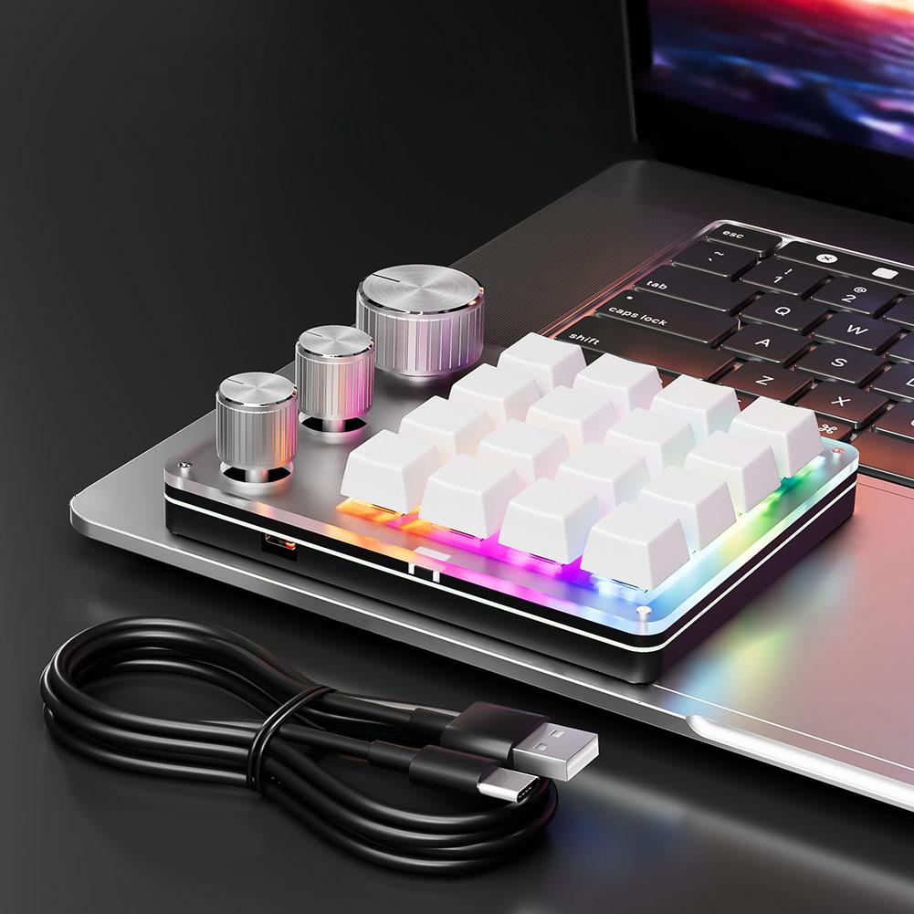 16 Keys Triple Knob Mechanical Keyboard Type-C Wired/Bluetooth-Compatible Wireless Keyboard LED Backlight for PC Computer Gaming