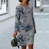Women Midi Dress Flower Print V-neck Long Sleeves Vintage Pullover Daily Wear Colorful Holiday Autumn Women Beach Dress Female Clothes