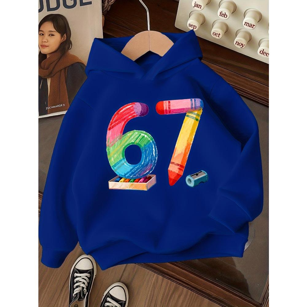 Regenbogen-Buntstift-Stitching 67 Digitaldruck Kapuzenpullover Vierfarbig Kindlich Lässig Langarm Pullover für Jungen und Mädchen