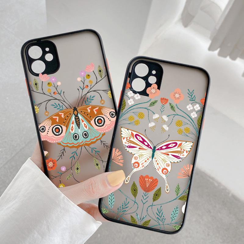 Flowers Butterfly Aesthetic Phone Case For iPhone 7 8 plus X XS MAX XR SE2 16 15 14 11 12 13 Pro Max Back Shockproof soft Cover