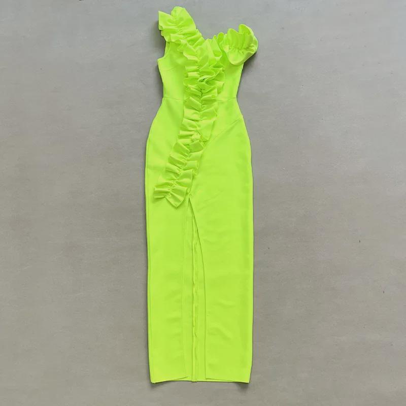 Einseitiges fluoreszierend gelbes Bandagen-Abendkleid