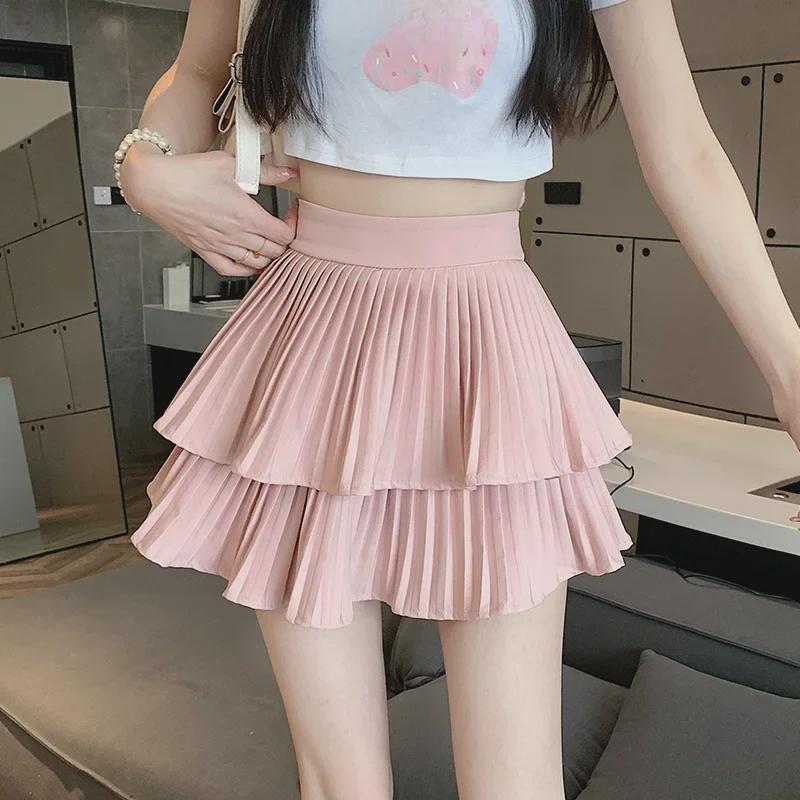 2025 Summer High-Waist Double-Layer Pleated A-Line Tutu Skirt