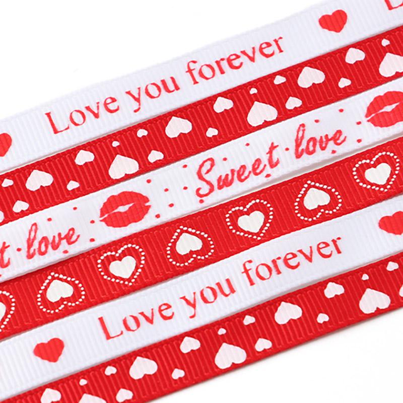 (5 Yards/pack)10mm Valentine's Day Decoration Ribbon Gift Bouquet Packaging Material Printing Grosgrain Ribbons Gift Box Holiday
