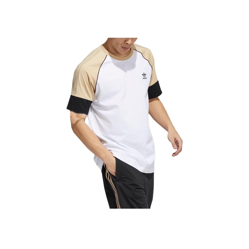 Adidas Originals Color Block Pattern Printed Crew Neck Short Sleeve T-Shirt Men Tops White HI3018