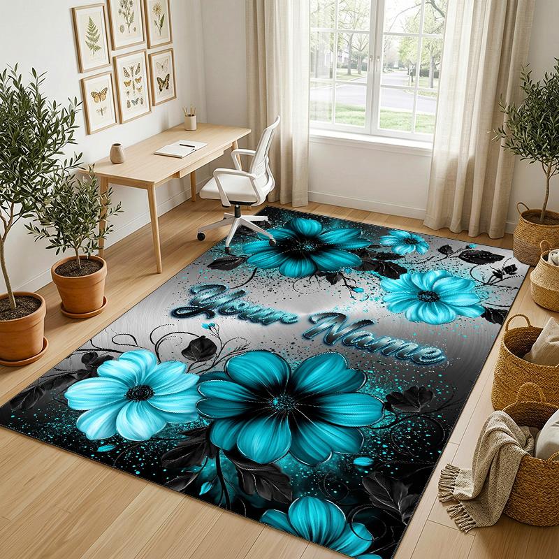 Bloemrijke Tuin Thema Kristal Fluweel Tapijt Gepersonaliseerd Aangepaste Naam Tekst Zachte Vloermat Woondecoratie