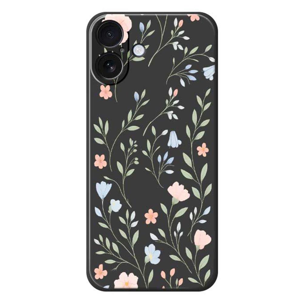 For iPhone 17 Case Pink Blue Flowers Pattern Printing Straight Edge TPU Phone Back Cover