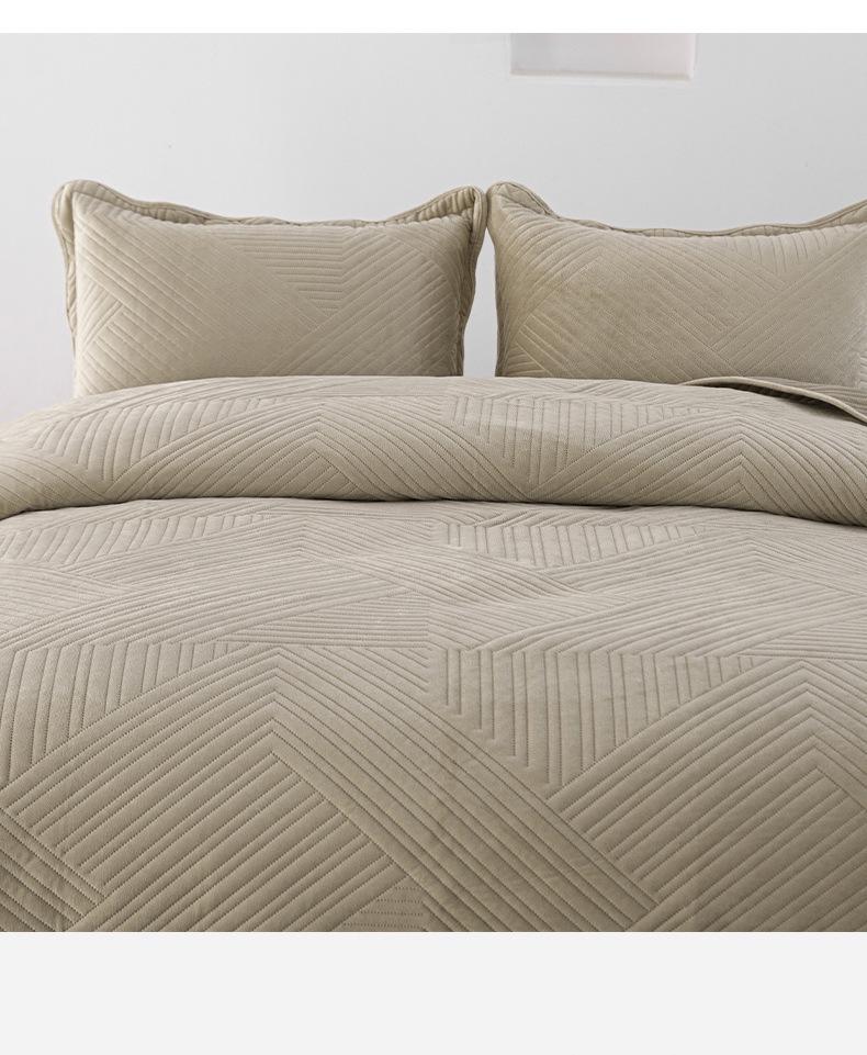 Solid Color Crystal Velvet Quilted Bedspread 3-Piece Set - Casual Home Bedding Blanket