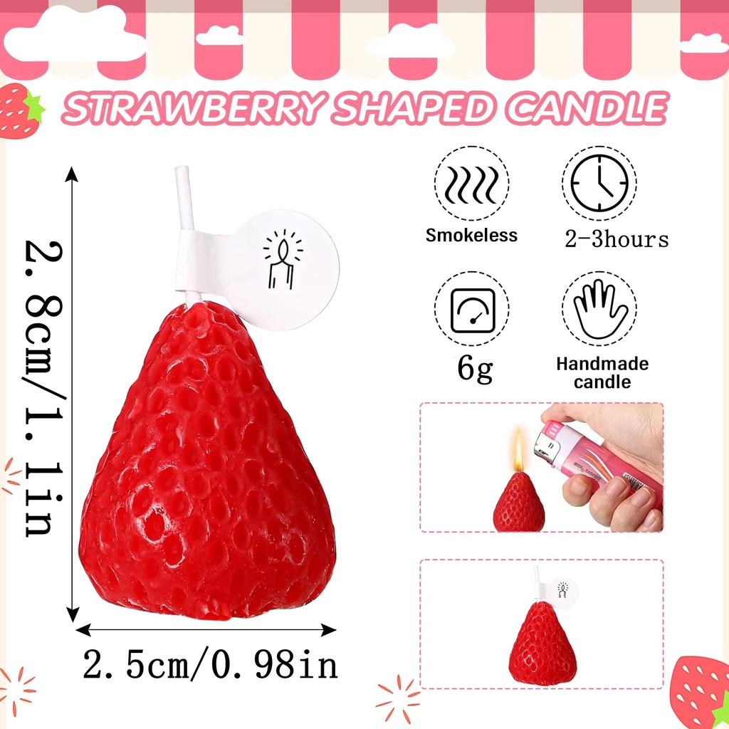 15pcs Strawberry Shaped Scented Candles Fruit Aroma Soy Wax Handmade Candle Home Valentine's Day Decoration Birthday Gifts