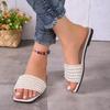 Foreign Trade Fashion Solid Color Water Diamond Pearl Flat Slippers for Women's Summer New Style One Step Stepping Home Slippers