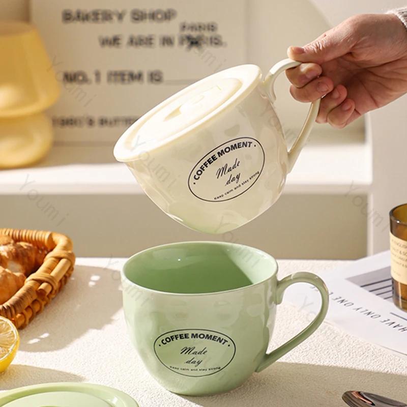 Creative Minimalist Ceramic Mugs with Lid Fashion Exquisite Household Breakfast Coffee Cups Holiday Gifts Couple Water Cup