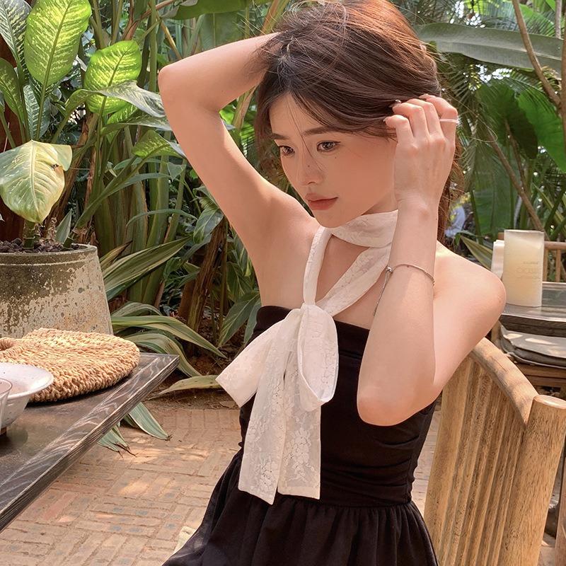 Long lace premium sense versatile double-layer elastic super long decorative scarf multi-functional strap headband waist