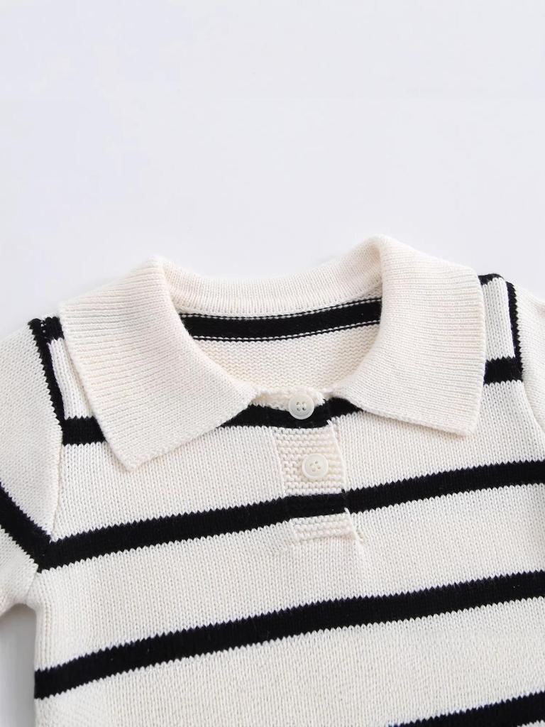Korean Unisex Kids' Cotton Striped Sweater with Lapel