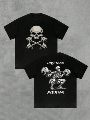 Camiseta Casual con Patrón de Calavera Deportiva para Hombre 100% Algodón Ropa Urbana Manga Corta Top de Gimnasio Fitness