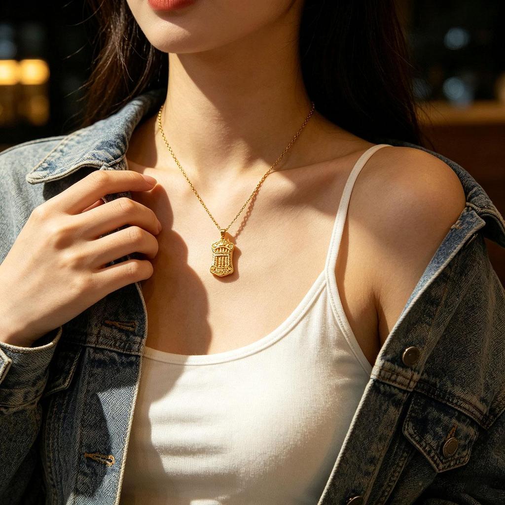 New Chinese Style Simple Abacus Pendant Necklace, Trendy Everyday Niche Versatile Design Women's Sweater Chain Chinese Style Accessory