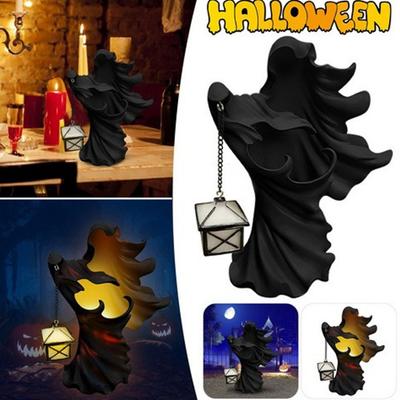 Scary Hell Messenger Faceless Ghost Sculpture Unique Resin Witch Statue with Lantern Halloween Decoration
