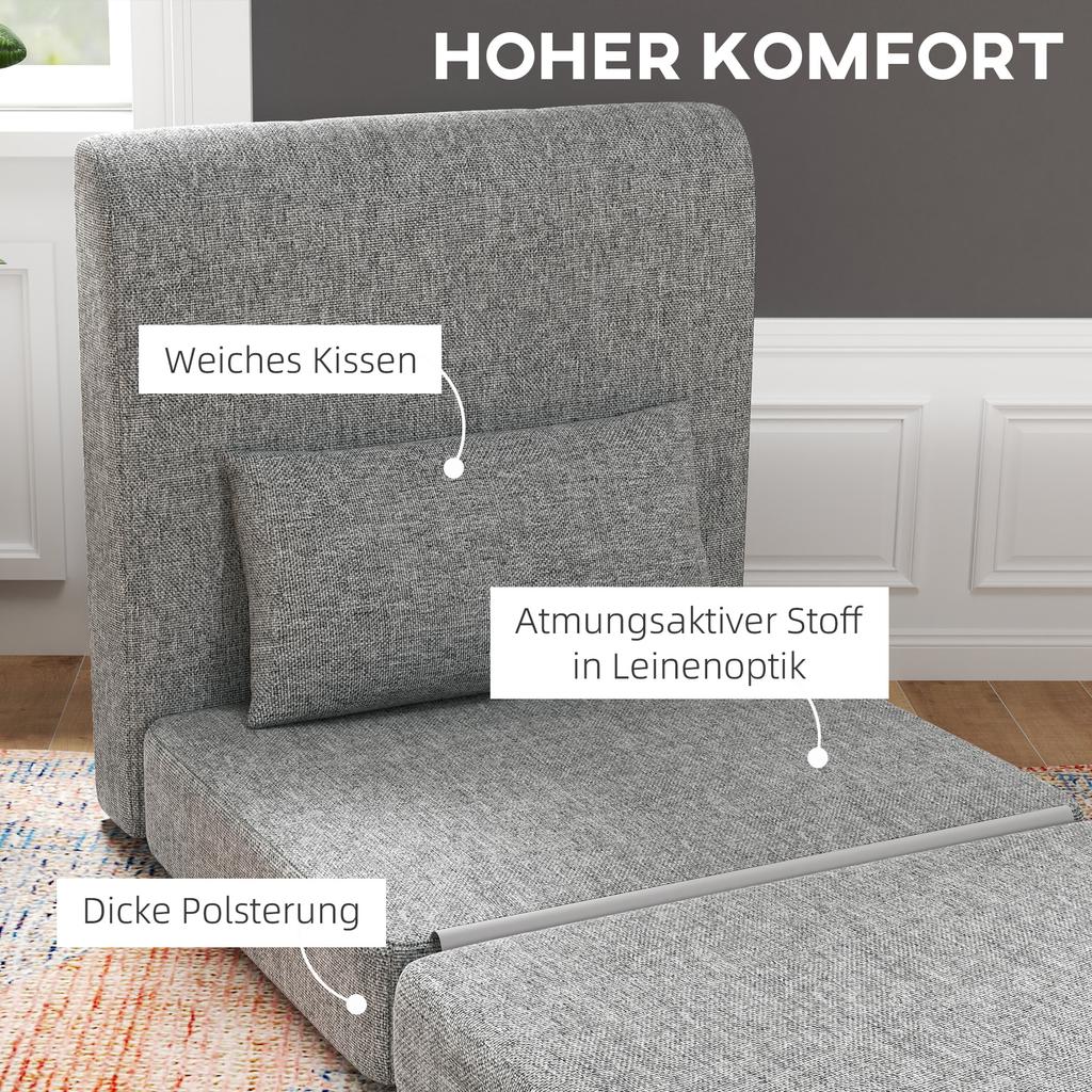 Sleeper Chair, Guest Mattress, 3-Fold Foldable, Compact, Metal Frame, 80x75x74 Cm, Grey