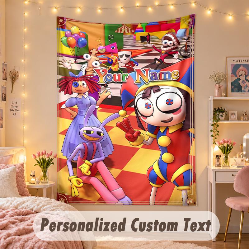 Custom Personalized Tapestry,The Amazing Digital Circus Print Custom Name Text Wall Art Hanging for Bedroom