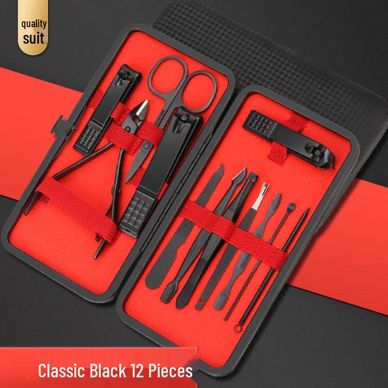 24-teiliges Schwarz-Rot-Nagelknipser-Set mit Schrägschnitt-Knipser, Pediküre-Werkzeugen und Hautscheren