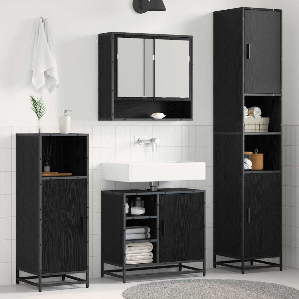 Bathroom Furniture Set 3 Pcs Black Oak Effect Engineered Wood
