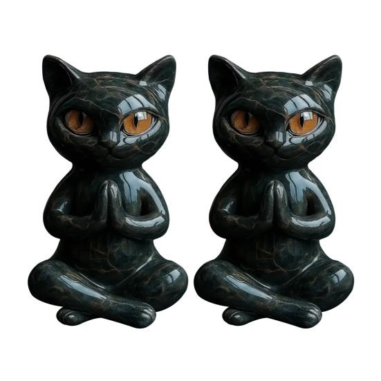 

1/2 шт. Фигурка черной кошки для йоги, статуэтка кошки для медитации, смола, сидящая скульптура животного, украшение для рабочего стола на Хэллоуин B