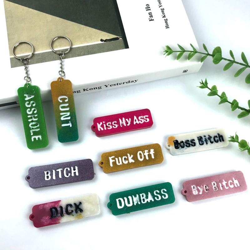 2PCS Word Resin Molds Silicone Keychain Epoxy Casting Mold for Key Fob Luggage Tag for DIY 2Pieces Crafts Pendant Making