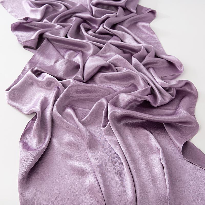 Women Plain Silk Satin Hijab Scarf Different Sides Bark Wrinkles Solid Color Long Shawl Muslim Women Smooth Silk Like Underscarf
