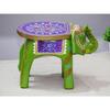 Handcrafted and Emboss Painted Colorful Wooden Elephant Stool/Side Table for Home/Office/Living or Bedroom Decor (Green)