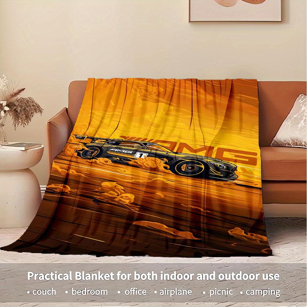 For RacingCar,AMG,Speed-Themed Flannel Blanket, Glam Style, Digital Print, All-Season Comfort, Tear-Resistant, Knitted Craftsmanship, Polyes