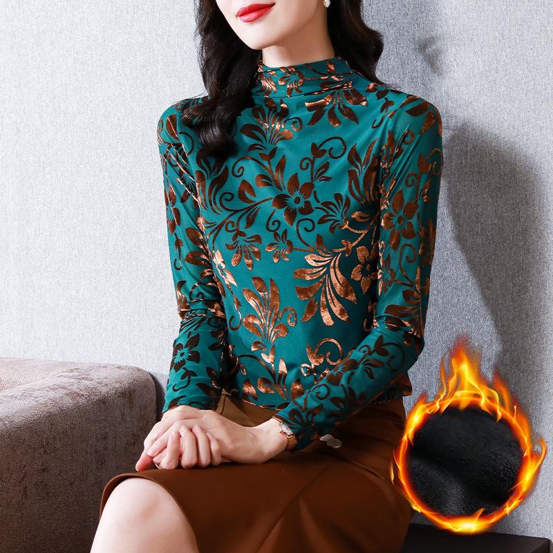 Neuer Winterstil Plüsch Verdicktes Halbochgeschlossenes Warmes Unterhemd mit Hochwertigem Langarm-T-Shirt Top für Damen