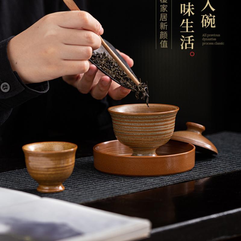 110 ml Retro Old Rock Clay glasierter Gaiwan Japanische Grobkeramik Teeterrine Teebereiter Deckelschale Chinesisches Kung Fu Teeservice Kunsthandwerk