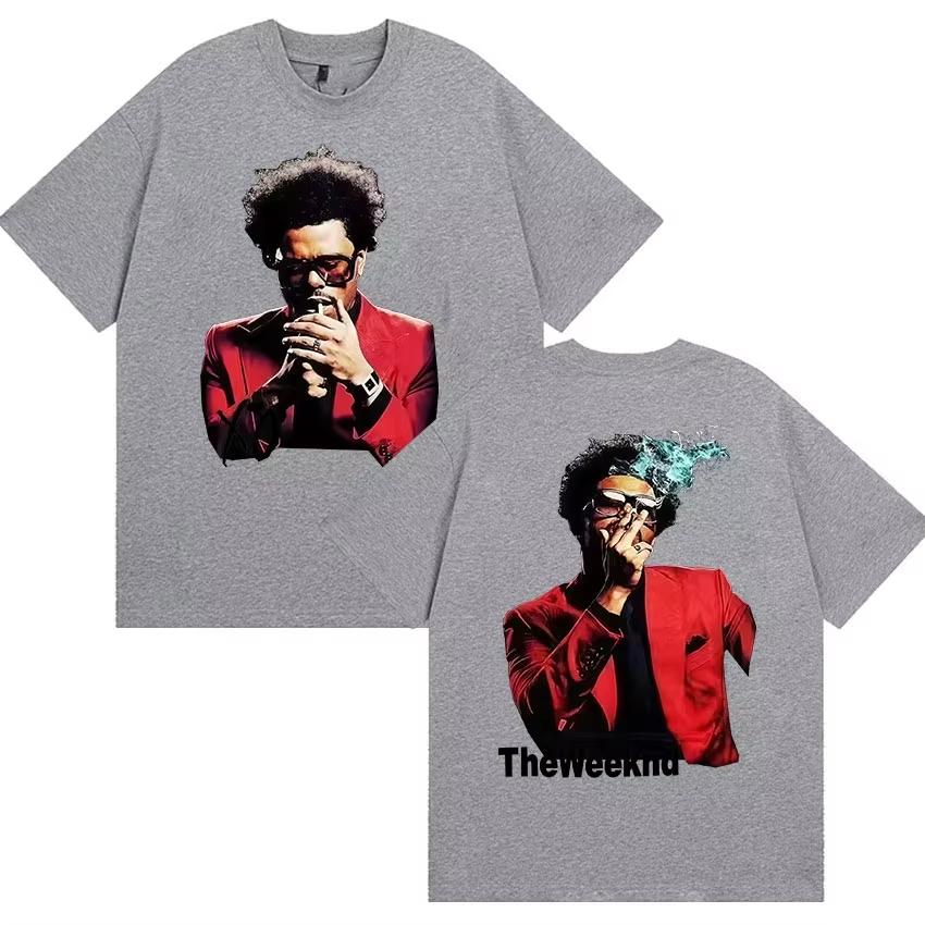 Pop Singer The Weeknd Print Anime T Shirts Unisex Unisex Casual Short Sleeve Crew Neck Cotton Unisex And Unisex TShirt