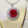 Luxury 10 Carat Double Row Red Moissanite Round Pendant with Diamond Tester Certificate - Fashionable European & American Style