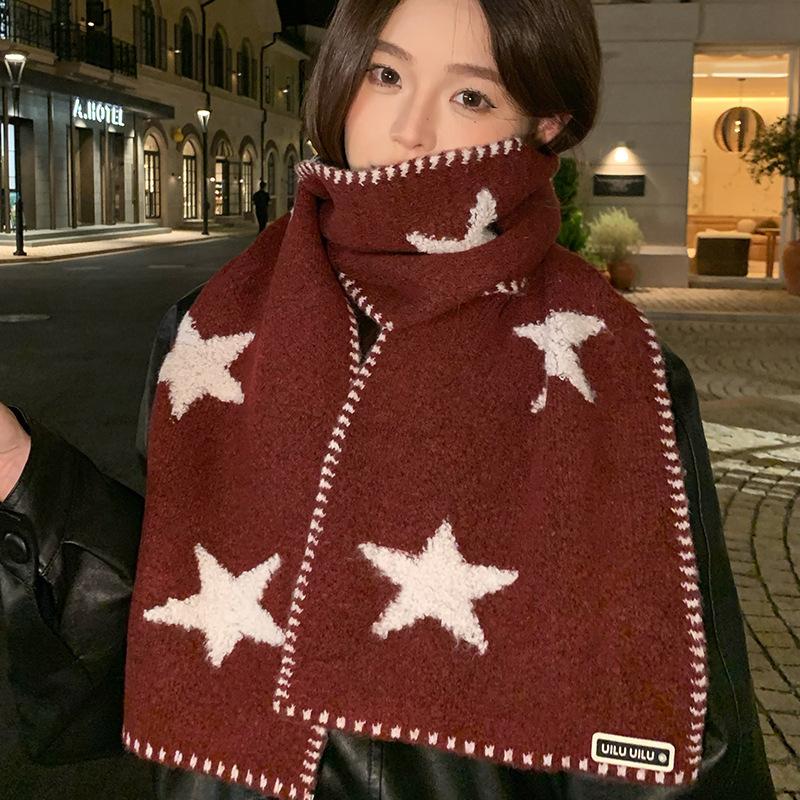 Autumn And Winter Star Print Scarf Women Thickened Warmth Korean Wrap Shawl Versatile Knitted Scarf