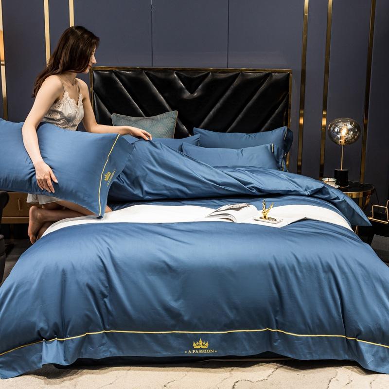 

Комплект из 4 предметов класса А для матерей и младенцев, из длинноволокнистого хлопка, 100% хлопок, хлопковая простыня, наматрасник, пододеяльник, постельное белье 0.9-1 bed sheet three-piece set quilt cover 1.5*2m королевский синий