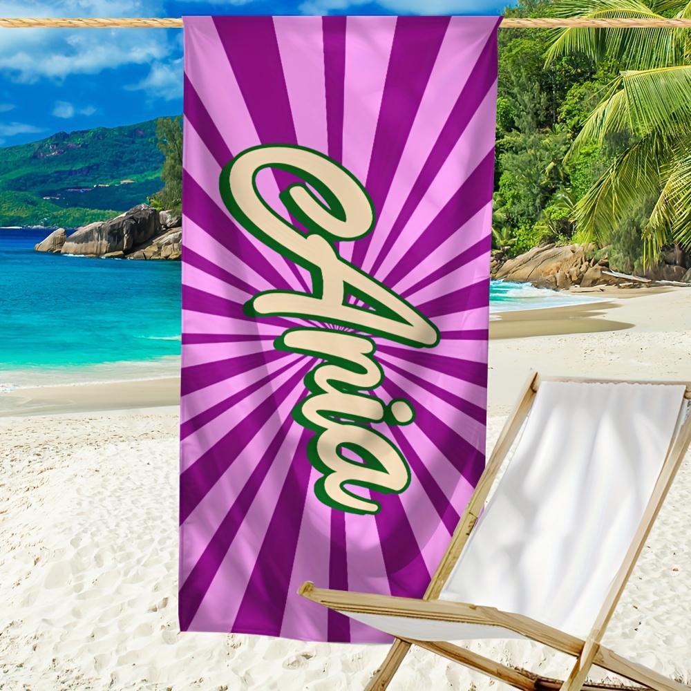 Personalized Striped Beach Towel Custom Name/Logo Microfiber Towel Thin Quick Dry Absorbent for Beach Swimming Yoga Bath Sports
