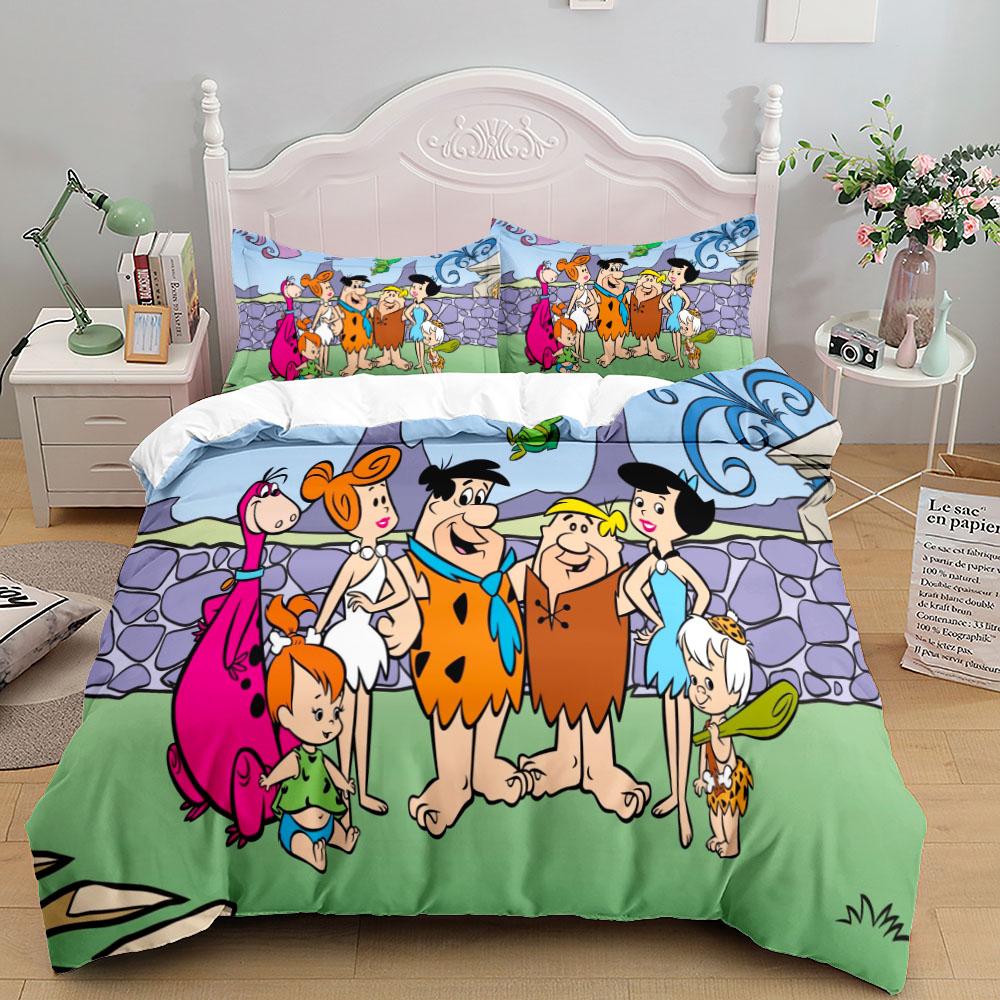 3D Anime The Flintstone Duvet Cover Set King Queen Double Full Twin Single Size Bed Linen Bedroom Duvet Cover Sets Home Textiles